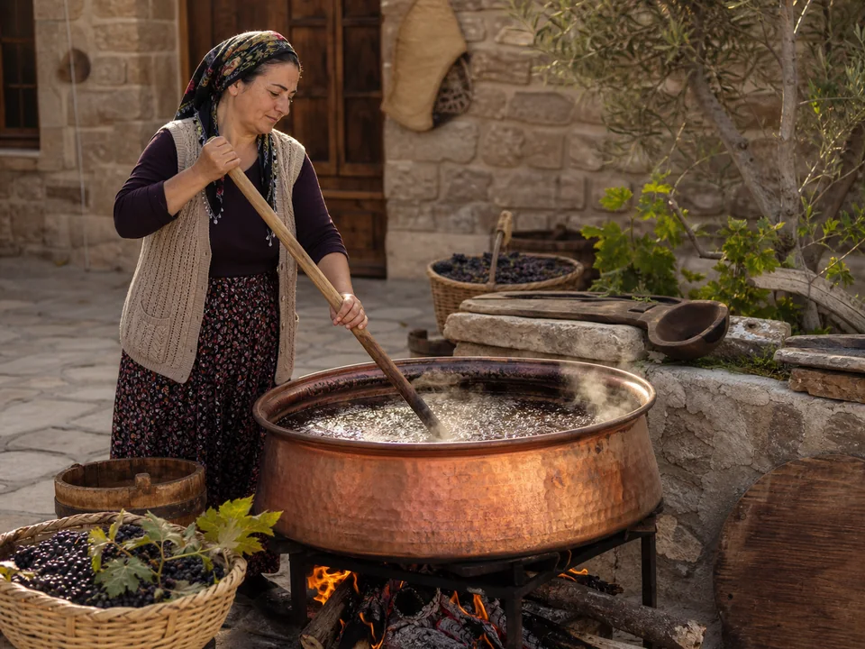 Bakır kazanda geleneksel Kaman pekmezi üretimi